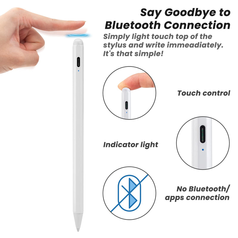 [Australia - AusPower] - 2022 iPad Pro 11 Inch Stylus Pencil 2nd Generation,,Palm Rejection and Magnetic with 1.2 mm Replaceable POM Tip Active Stylus Pen for Apple iPad Pro 11 Inch 3rd Gen Pencil,White White 