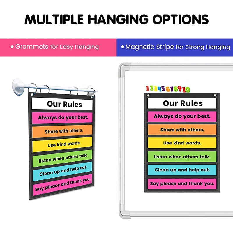 [Australia - AusPower] - Auchq Magnetic Pocket Chart,Standard Pocket Chart with 7+1 Pockets,14 Double-Sided Dry-Eraser Cards for Daily Schedule,Class Demonstrations,Classroom Office Home Activities (Black) Black 