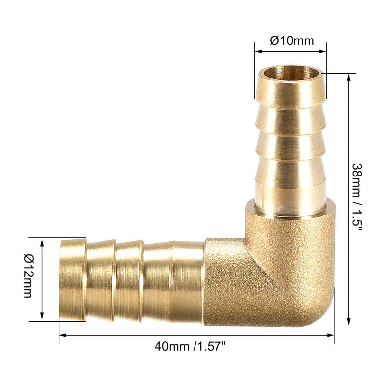 [Australia - AusPower] - uxcell 12mm to 10mm Barb Brass Hose Fitting 90 Degree Elbow Pipe Connector Coupler 2pcs 