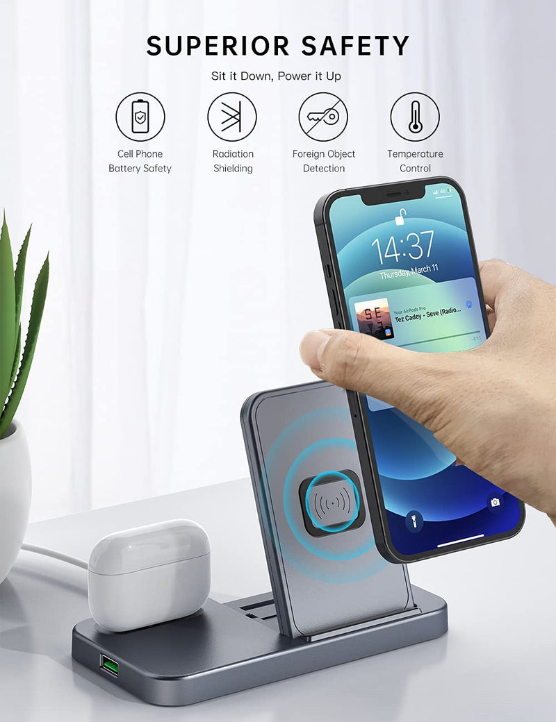 [Australia - AusPower] - Conido Wireless Charger, 2 in 1 Wireless Charging Station for iPhone and AirPods, Charging Dock for AirPods Pro/2/1, 7.5W Qi Fast Charger for iPhone 13/12 Pro Max/11 Pro Max/XR/XS Max/X/11 Plus Grey 