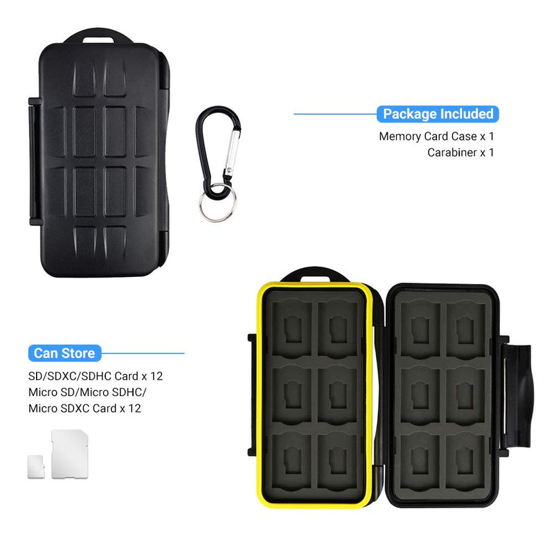 [Australia - AusPower] - 24 Slots Memory Card Case for 12 Micro SD SDHC SDXC TF Cards and 12 SD SDHC SDXC Cards, Water-Resistant Anti-Shock Memory Card Holder with Carabiner 24 Slots=12 SD+ 12 Micro SD 