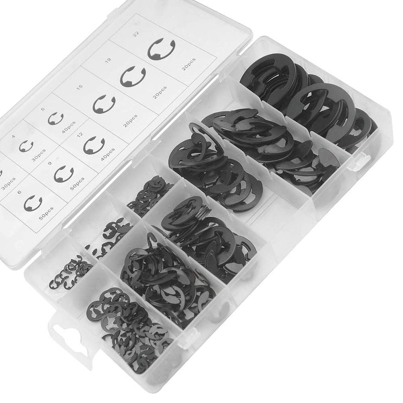 [Australia - AusPower] - XINGYHENG 300PCS 9 Sizes Black Alloy Steel E-clip External Retaining Clamps Ring Washer Circlip Snap Retainer Rings Assortment Kit(3-22mm) 