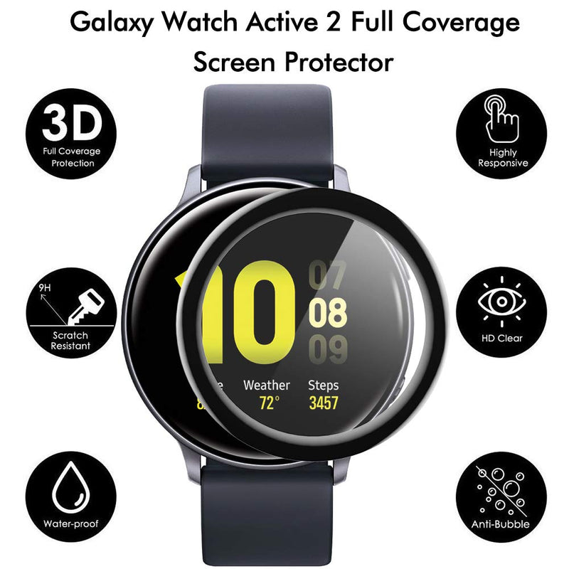 [Australia - AusPower] - EZCO 3-Pack Screen Protector Compatible with Samsung Galaxy Watch Active 2 40mm / 44mm, Waterproof 3D Full Coverage Screen Protector Cover Shell Film Accessories for Galaxy Active 2 Smart Watch 