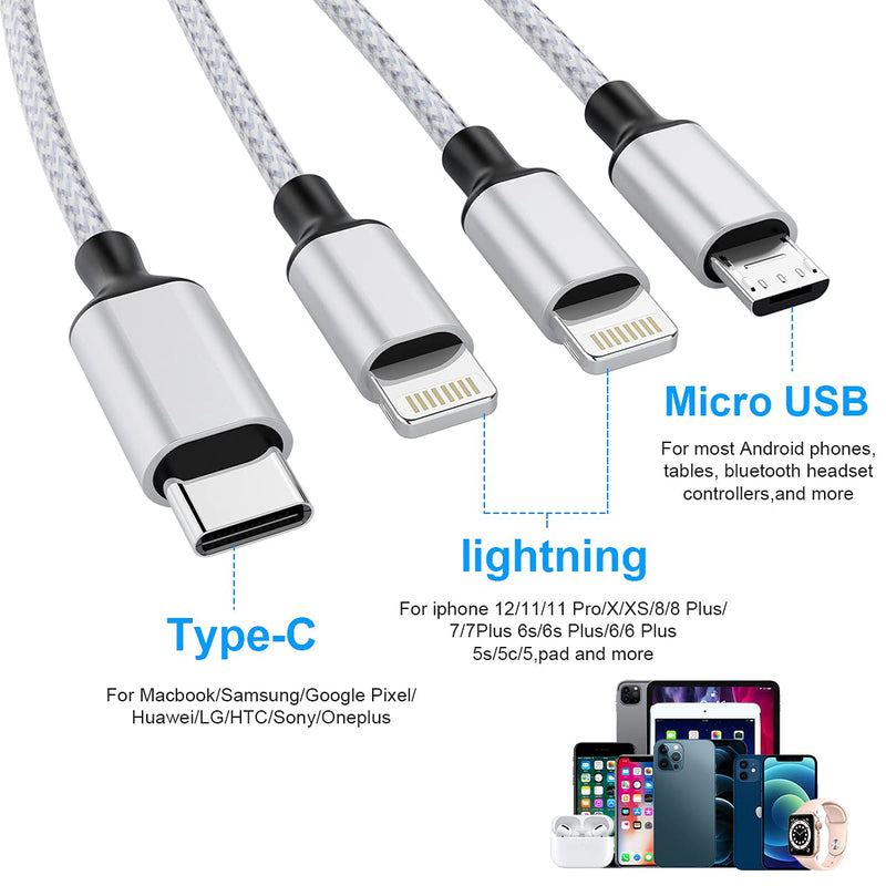 [Australia - AusPower] - iPhone Charging Cable 1.8M/6Ft Multi 4 in 1 USB Universal Fast Charging Cord Multi Charging Cable Lightningx2+Type C+Micro USB Port Connectors Adapter for Android/Apple/iOS/Samsung/LG/Huawei/XiaoMi MY-M-1.8IN4-S 