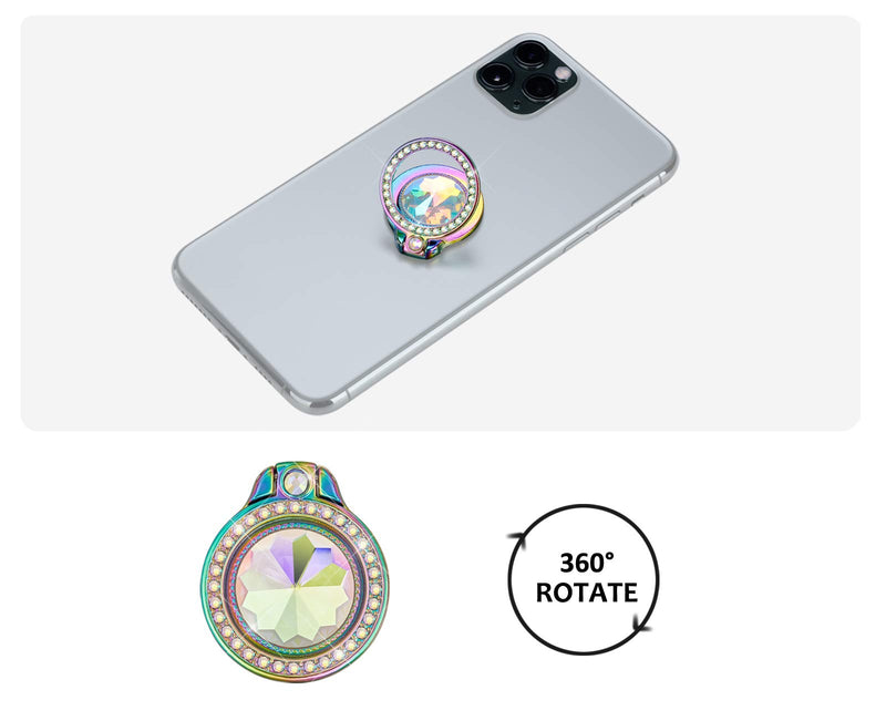 [Australia - AusPower] - lenoup Iridescent Glitter Bling Bling Phone Ring Holder,Rainbow Sparkle Phone Ring Artificial Diamond Stand,Teal Rhinestone Cell Phone Finger Ring 