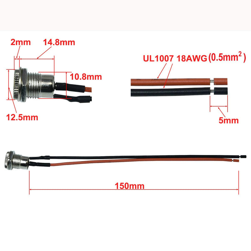 [Australia - AusPower] - 5.5 x 2.1 MM 5A DC Power Jack Socket Dc-099 30V Threaded Female Mount Connector Adapter with 5.9Ich 18Awg Cable(Pack of 10) 10pcs 5.5x2.1 