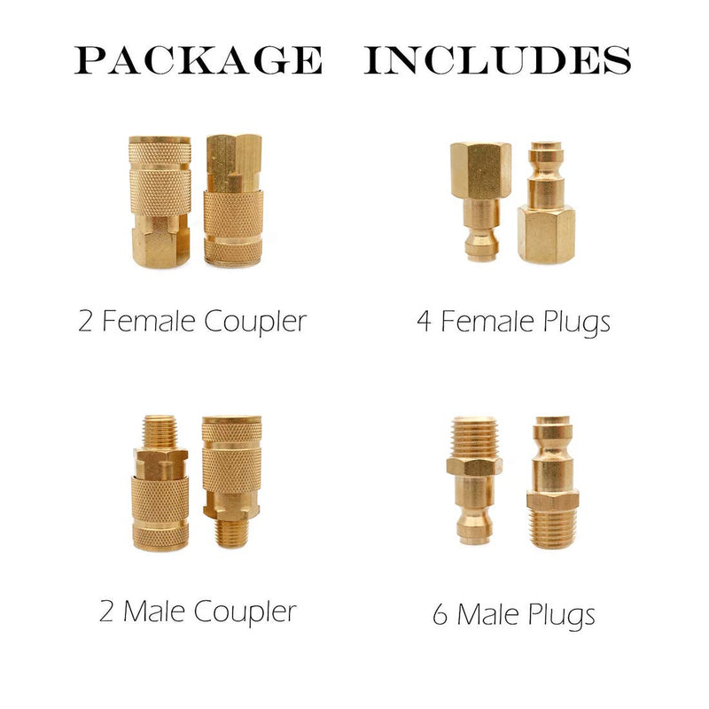 [Australia - AusPower] - T TANYA HARDWARE Coupler and Plug Kit (14 Piece), Automotive Type C, 1/4 in. NPT, Solid Brass Quick Connect Air Fittings Set 14 Piece 