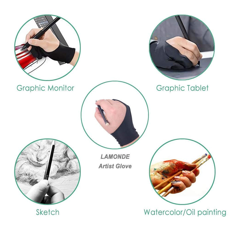 [Australia - AusPower] - 2pcs Black Two-Finger Glove for Graphics Drawing Tablet Light Box Tracing Light Pad,Artist Gloves for Graphics Tablet iPad Pro,Left or Right Hand S-for Women 