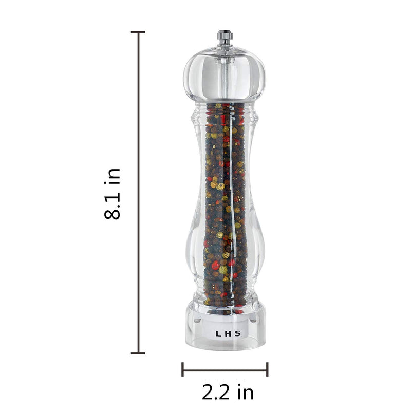 [Australia - AusPower] - LHS Pepper Mill Grinder Salt Grinder Peppercorn Grinders with Adjustable Coarseness-Clear Pepper not included 