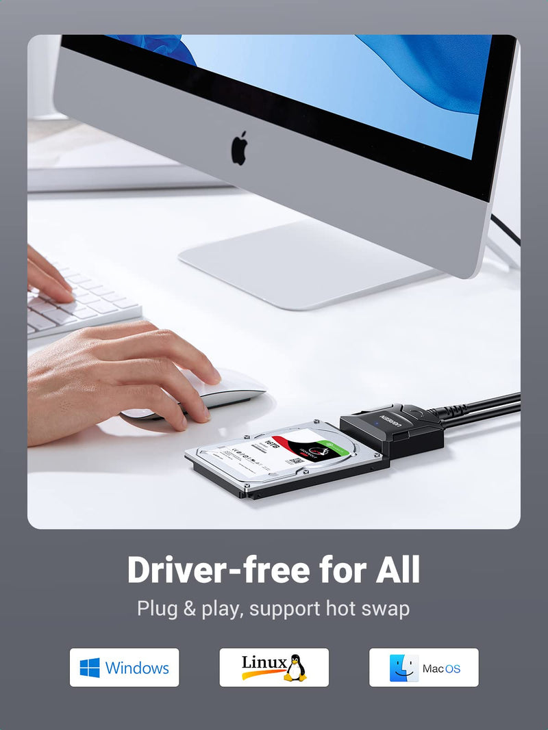 [Australia - AusPower] - UGREEN SATA to USB 3.0 Adapter Cable for 3.5 2.5 Inch SSD HDD SATA III Hard Drive Disk Converter Support UASP Compatible with Samsung Seagate WD Hitachi Toshiba with 12V Power Adapter 