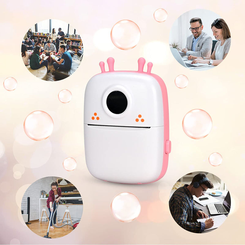 [Australia - AusPower] - Inkless Pocket Printer Mini Label Printer, Lychee Instant Photo Printer with 2 Rolls Thermal Paper, Compatible with iOS Android Phone for Travel List, Study Note, Work Memo (Pink) Pink 