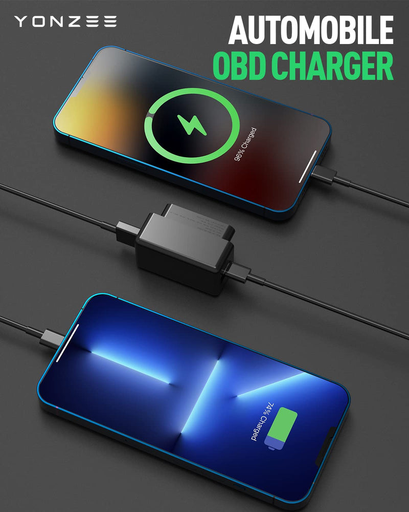 [Australia - AusPower] - OBD Car Fast Charger for Tesla Model 3/Y, 43W Auto Phone Charging Adapter with Power Delivery & Quick Charge 3.0 USB Dual Port Support USB and Type-C, Automobile Phone Charger 