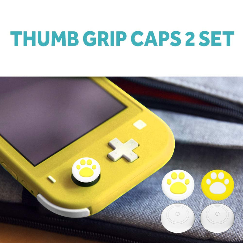 [Australia - AusPower] - GeeRic 8PCS Case Compatible with Switch Lite, Carrying Case Accessories Kit, 1 Soft Silicon Case + 2 Screen Protector + 4 Thumb Caps + 1 Storage Carrying Yellow Dog Paws 