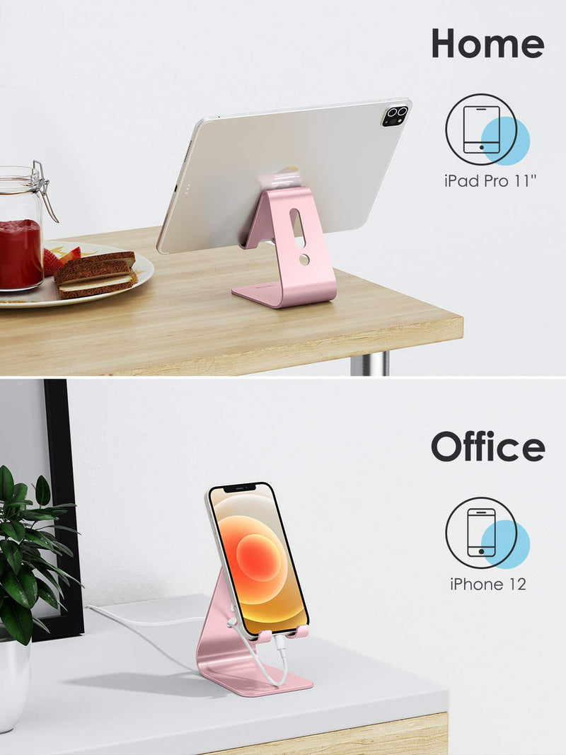 [Australia - AusPower] - Upgraded Aluminum Cell Phone Stand, OMOTON C1 Durable Cellphone Dock with Protective Pads, Smart Stand Designed for iPhone 11 Pro Max XR XS 8 Plus 7 SE, iPad Mini, Android Phones, Rose Gold 