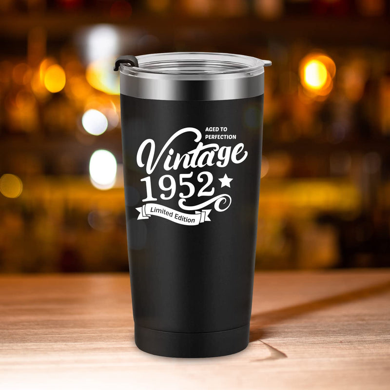 [Australia - AusPower] - 1952 70th Birthday Gift for Women and Men - 70th Gifts for Parents - 70th Class Reunion - Mom Dad Wife Husband Present - 20oz Tumbler Cup（black） 