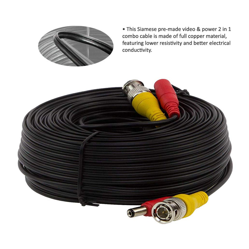 [Australia - AusPower] - InstallerCCTV BNC Video Power Cable, 60ft All-in-One Video HD-TVI HD-CVI AHD Analog 1080p Black Premade Power Cable w/Connectors for CCTV Security Cameras - Black 