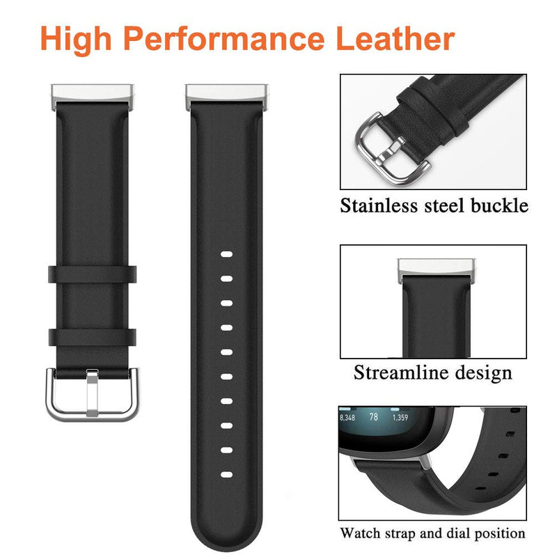 [Australia - AusPower] - Sankel Compatible for Fitbit Versa 3/Sense Bands,Women Men Soft Genuine Leather Strap Sport Replacement Accessories Wristband for Fitbit Sense & Fitbit Versa 3 Smartwatch (Black) Black 
