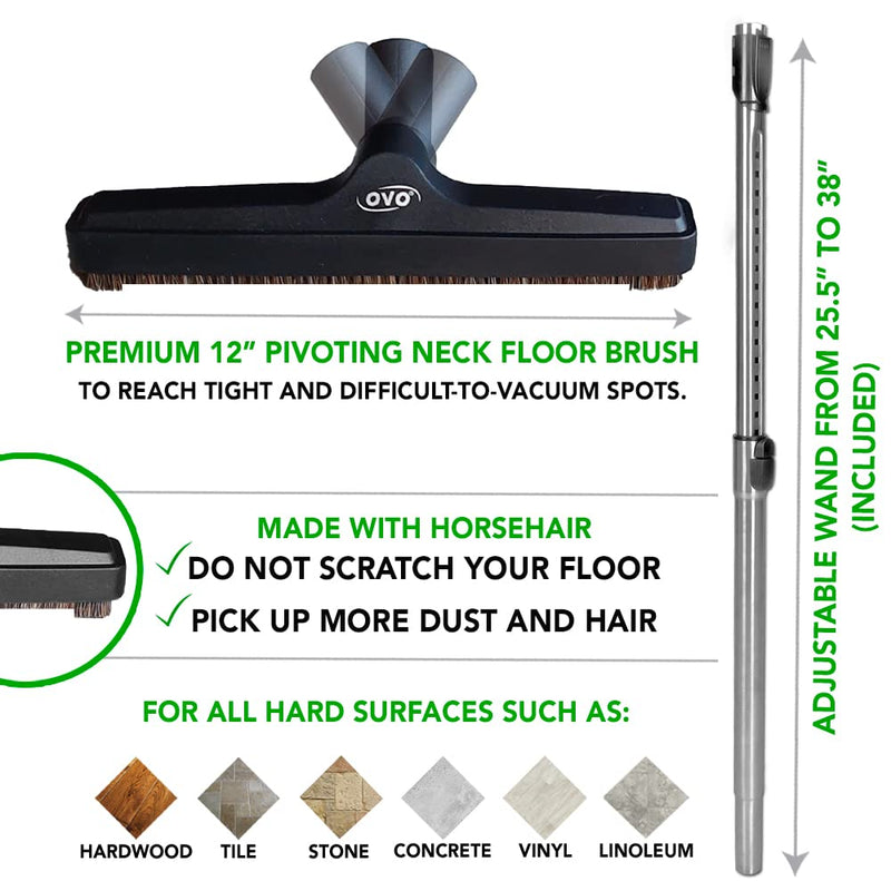 [Australia - AusPower] - OVO 5PCS Universal Vacuum Cleaner Accessories Accessories-12in Floor, Dusting, Crevice, Board Caddy Tool, Upholstery Brush, 1 1/4 inch (32mm) Inner Diameter, Fits All, Black 