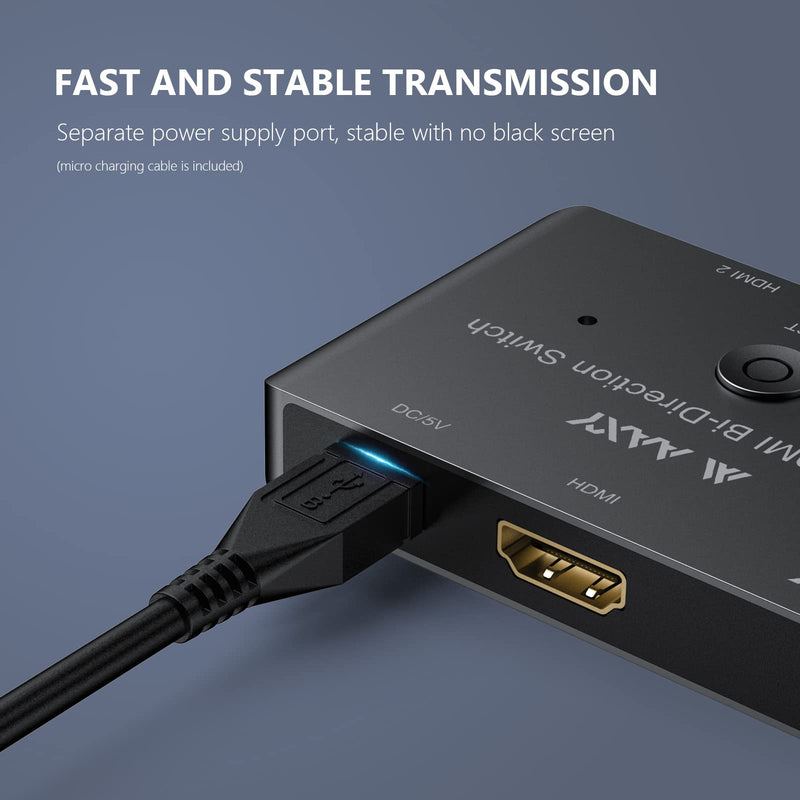 [Australia - AusPower] - HDMI Splitter 8K@60Hz HDMI Switch, AAXY 48Gbps Aluminum Bidirectional HDMI 2.1 Switcher 2 in 1 Out,HDMI Splitter 1 in 2 Out,Support 4K@120Hz,Dynamic HDR, HDCP2.2/2.3, Compatible with Xbox X/PS5/8K TV 