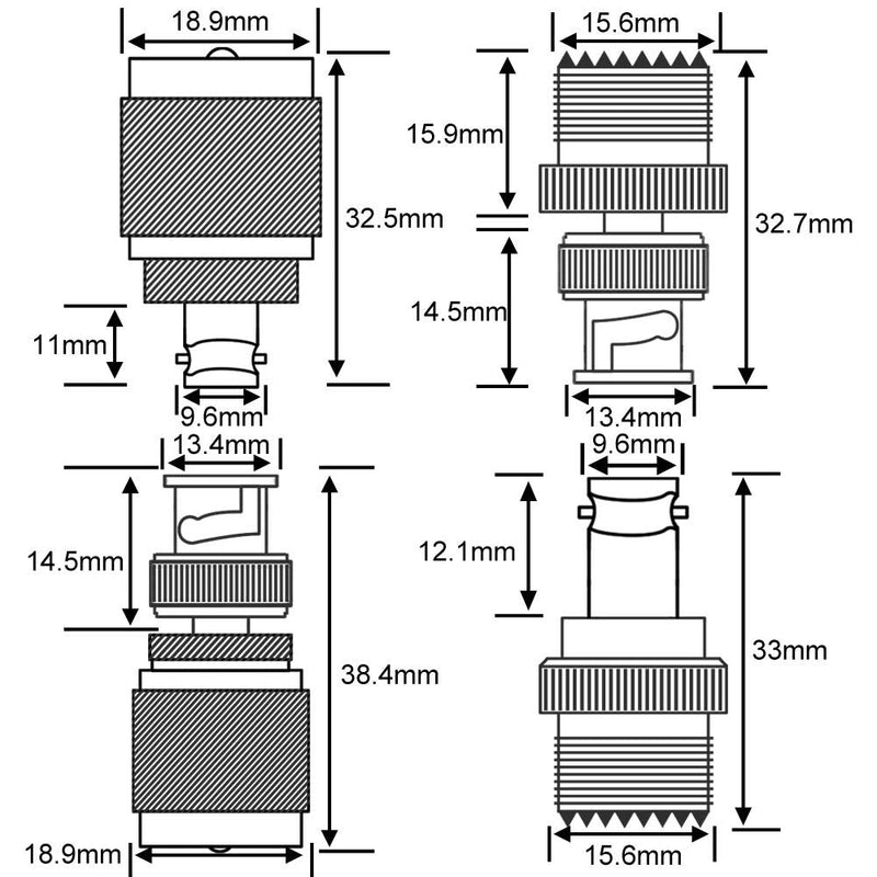 [Australia - AusPower] - BNC to UHF 4 Type 8 PCS RF Connector Kit Coaxial BNC Male Female to UHF Male Female RF BNC UHF Radios Adapter Kit for Antennas Wireless LAN Devices Coaxial Cable Wi-Fi Radios External Antenna… 8PCS 