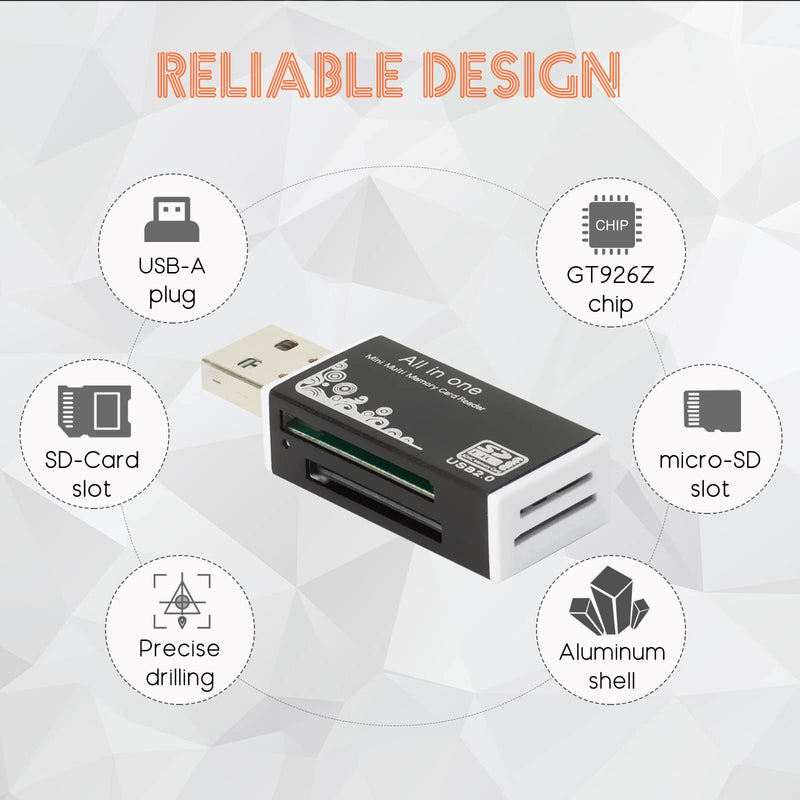 [Australia - AusPower] - USB SD Card Reader for PC, Micro SD Card to USB Adapter, Card Reader for Camera Memory Card Reader, Wansurs 5 in 1 Card Reader for Laptop (Black) Black 