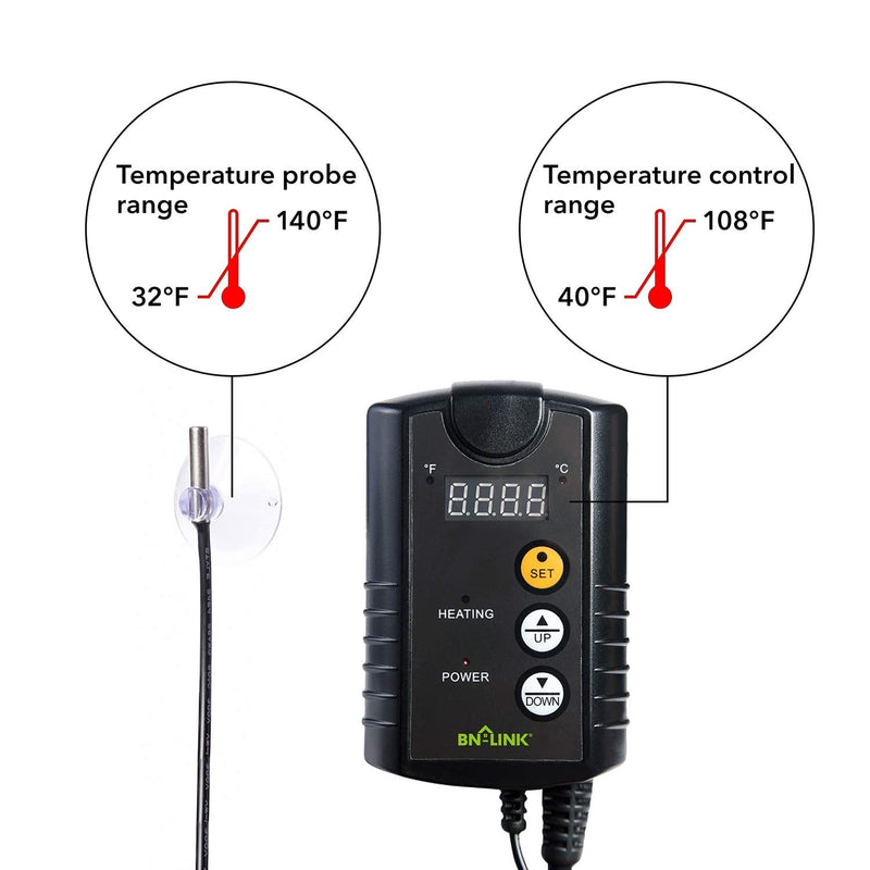 [Australia - AusPower] - BN-LINK Digital Heat Mat Thermostat Controller for Seed Germination, Reptiles and Brewing Breeding Incubation Greenhouse, 40-108°F, 8.3A 1000W ETL Listed (take note to capitalize BN-LINK) 