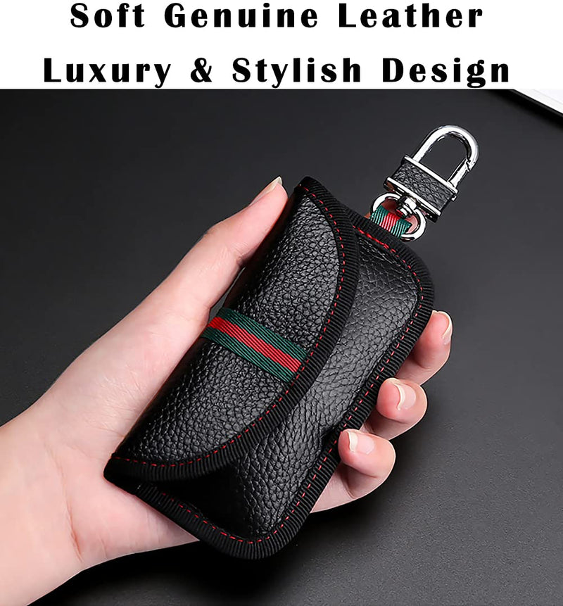 [Australia - AusPower] - VAWcornic 2 Pack Faraday Bag for Car Key Fob, Genuine Leather Car Key RFID Signal Blocking Pouch Keyless Signal Block Key Case for Car Security, Anti-Theft Remote Entry Smart Fob Protection - Black 