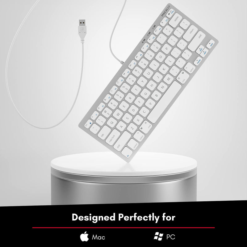 [Australia - AusPower] - Macally Small Wired Keyboard for Mac and Windows - 78 Scissor Switch Keys Compatible Apple Keyboard - USB Mini Keyboard That Saves Space and Looks Great - Plug and Play Wired Mac Keyboard - Aluminum Silver Aluminum 