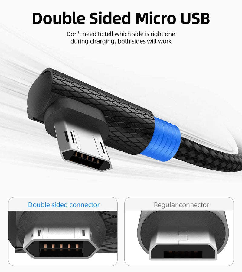 [Australia - AusPower] - Right Angle Micro USB Cable, SUNGUY【3Pack 1ft】90 Degree Reversible Short Micro USB Braided Cord Fast Charging & Data Sync for Samsung Galaxy S6 Edge S5, LG G4 V10, Moto E5 G5S Plus 1ft*3 