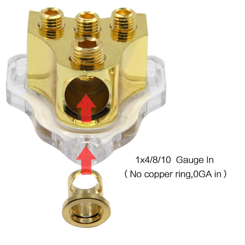 [Australia - AusPower] - ZOOKOTO Copper 0/2/4 Gauge in 4/8/10 Gauge Out Amp Power Distribution Block for Car Audio Splitter (1 in 3 Out) 1X0GA+3x4GA Copper 