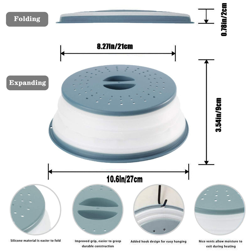 [Australia - AusPower] - WENWELL Upgraded Microwave Splatter Cover for Food, Vented Collapsible Kitchen dish bowl Plate lid Can be Hung, Easy to Shake Hands,Drainer Basket,BPA-Free Silicone & Plastic,Grey 