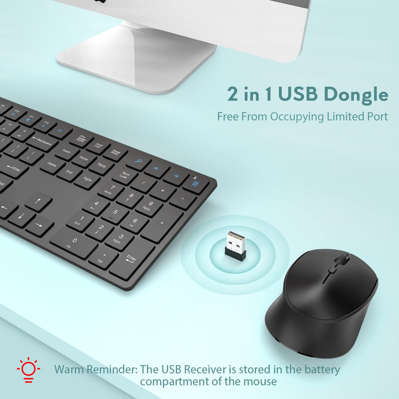 [Australia - AusPower] - Wireless Mouse and Keyboard, Deeliva 2.4G Wireless Mouse and Keyboard Combo Full Size with Shortcut Keys and Number Pad Quiet Silent Slim Cordless Keyboard Mouse for Mac, Laptop, Computer (Black) Black Keyboard Mouse Combo 