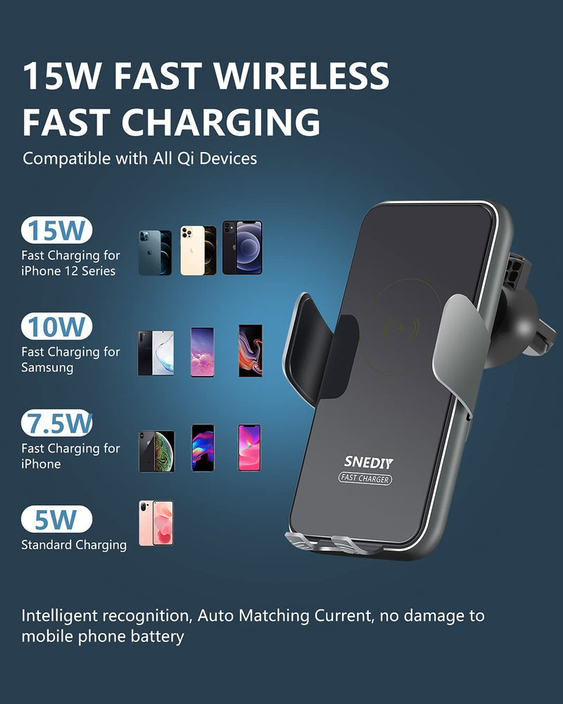 [Australia - AusPower] - Wireless Car Charger - Air Vent Phone Holder, 15W Fast Car Charging Auto-Clamping Mount, Windshield Dashboard Automotive Accessories Compatible for iPhone 13 12 Mini/11/Pro Max/XS/XR/X,Samsung 