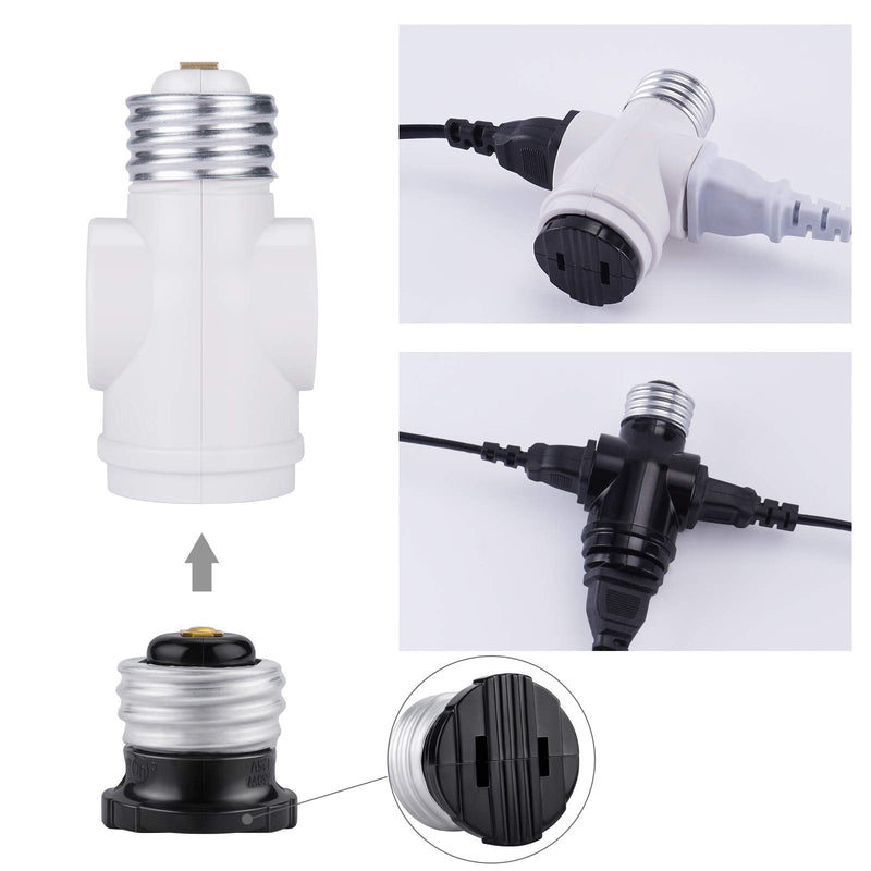 [Australia - AusPower] - DiCUNO UL Listed E26 to 2 Polarized Outlet Socket Adapter, Standard (Medium) E26 Base Light Bulb to 2-Prong Outlet Plug Splitter Converter, White, 2-Pack 