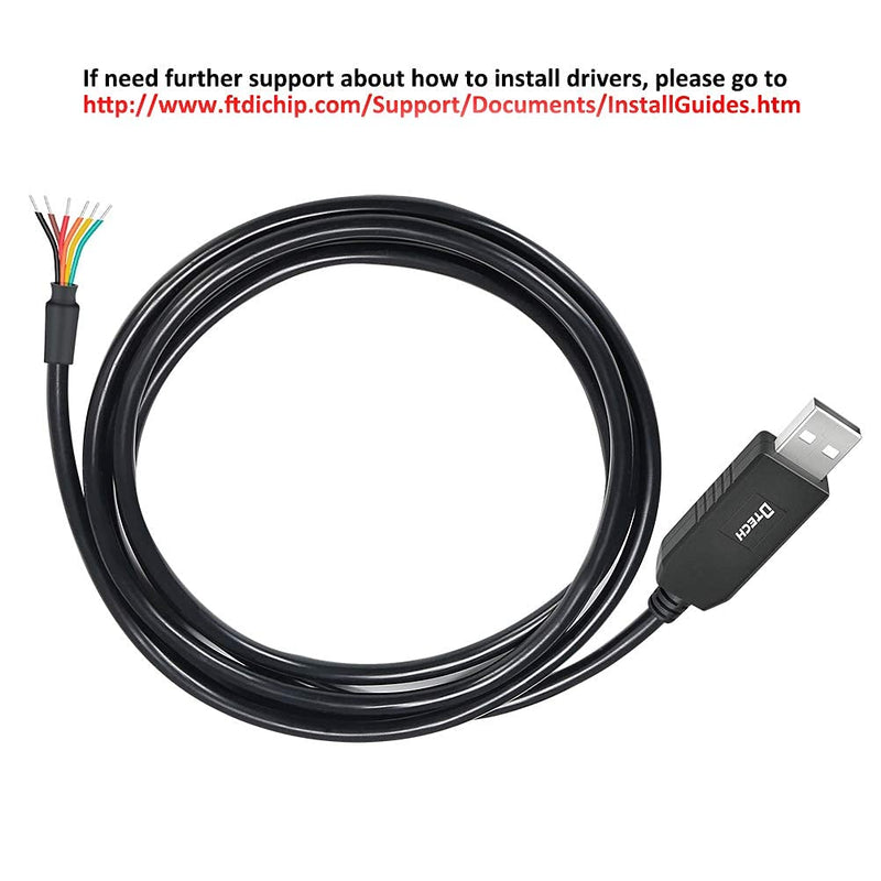 [Australia - AusPower] - DTECH USB to UART TTL Serial 3.3V Adapter Cable 6 Wire End with FTDI Chip FT232 TX RX Signal for Windows 11 10 8 7 XP Vista (6ft, Black) 3.3V -6 wire end 