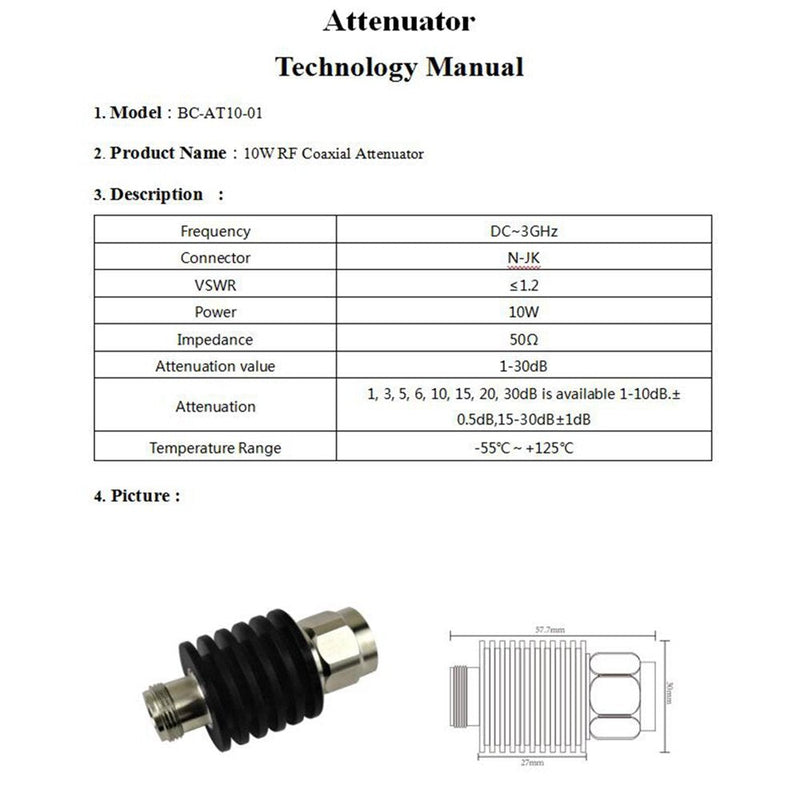 [Australia - AusPower] - BECEN 10W N Male to Female Connector Attenuator,50 Ohm (15db) 15db 