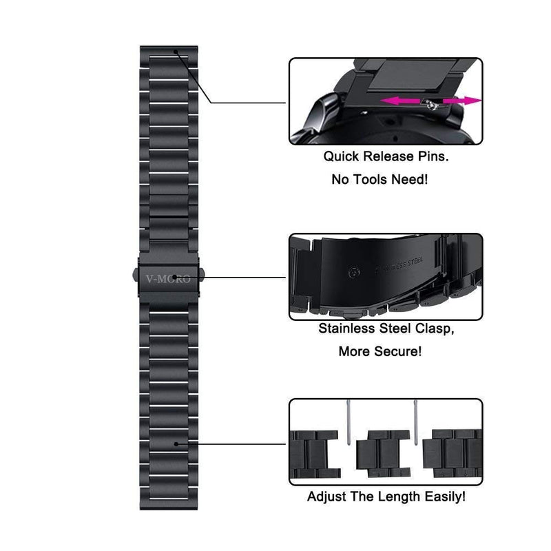 [Australia - AusPower] - Gear S3 Frontier Band/Galaxy Watch 46mm Bands/Galaxy Watch 3 Band 45mm,V-MORO 22mm Solid Stainless Steel Metal Business Bracelet Strap for Samsung Gear S3/Galaxy Watch 46mm/Galaxy Watch 3 45mm Black 