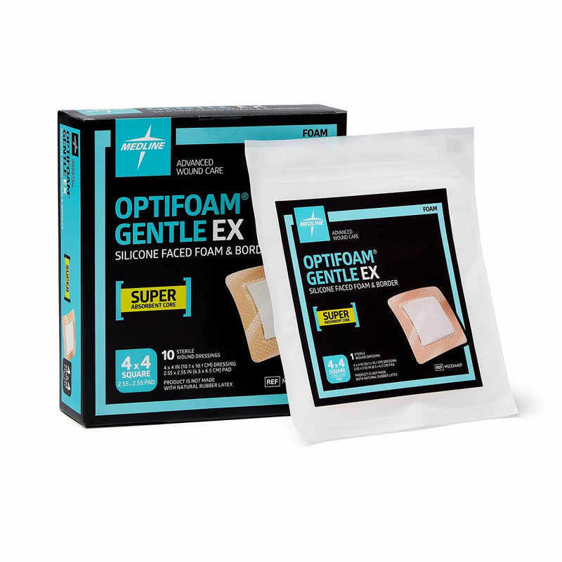 [Australia - AusPower] - Medline Optifoam Gentle EX Bordered Foam Adhesive Dressing, 4" x 4" Square (10 Count) 4" X 4" Box 