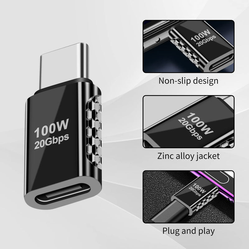 [Australia - AusPower] - Duttek USB C Adapter 20Gbps, USB C Extension Adapter Male to Female, USB C Extender Adapter Support PD 100W Charge & Data Transfer for MacBook Pro, Laptop and USB-C Devices (2 Pack) USB C male to female adapter 20Gbps 