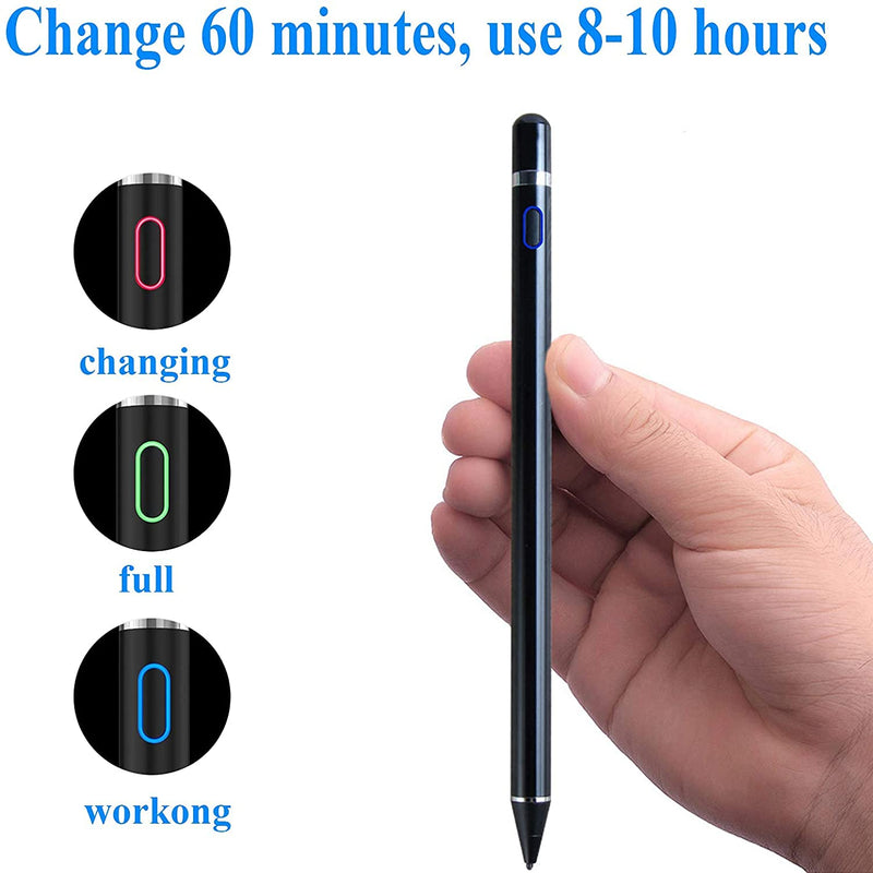 [Australia - AusPower] - Active Stylus Pen for Android,iOS, iPad/iPad 2/New iPad 3/iPad4/iPad Pro/iPad Mini/iPad Mini 2/3 /4 and Most Tablet,1.5mm Fine Point Rechargeable Digital Stylus Pen（Black） 