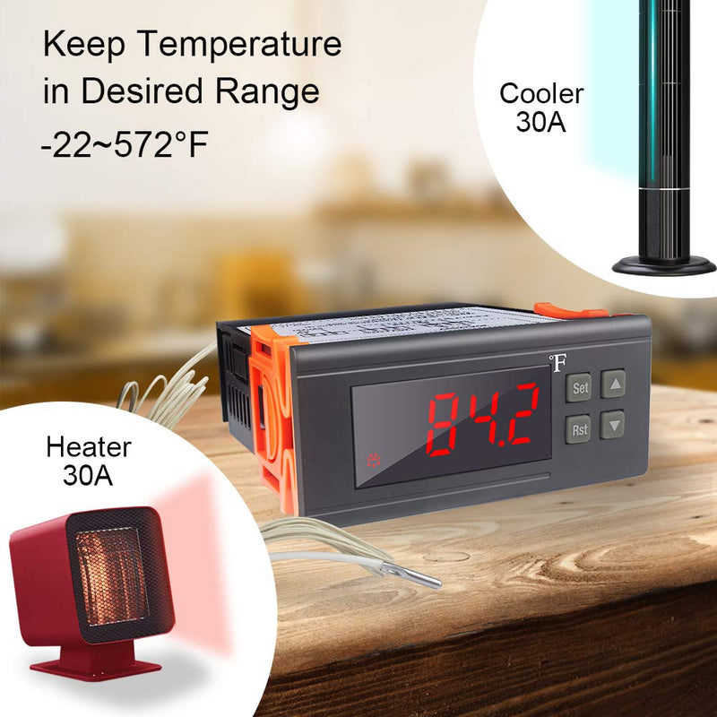 [Australia - AusPower] - KT8230 Digital Temperature Controller Thermostat Regulator 120VAC 30A Fahrenheit -22~572℉ Heating Cooling for Incubator Brooder Refrigerator Fermenter Greenhouse Reptile 