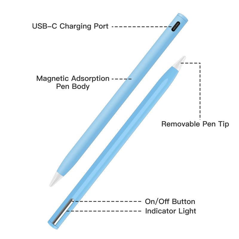 [Australia - AusPower] - Stylus Pen Compatible for iPad (2018 and Later) ,Palm Rejection, Compatible with iPad Pro 11&12.9 Inch, iPad Air (3rd/4th/5th),iPad Mini(5/6th),iPad(6/7/8/9th),Tilting Detection (Blue) Blue 