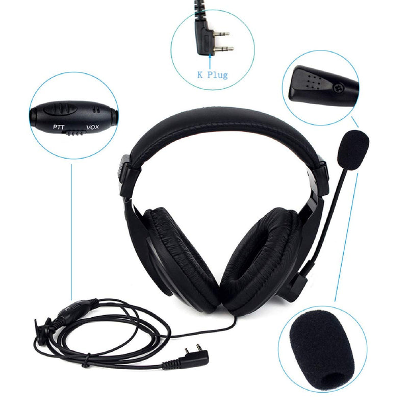 [Australia - AusPower] - Retevis Walkie Talkie Earpiece Boom Mic 2 Pin Overhead Headphone with VOX PTT Headset Microphone for Baofeng UV-5R BF-888S Retevis H-777 RT22 RT21 Two Way Radio (1 Pack) 