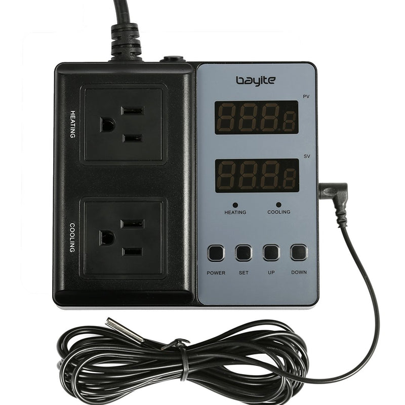 [Australia - AusPower] - bayite Temperature Controller BTC201 10A Dual Pre-Wired Digital Outlet Thermostat Plug, 2 Stage Heating and Cooling Mode, 110V - 240V, Fermentation BBQ Reptile Aquarium 