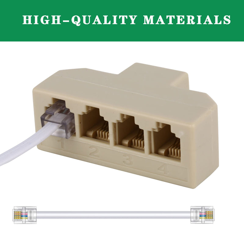 [Australia - AusPower] - Phone Splitter4 Way Telephone Adapter RJ11 6P4C 1 Female to 4Females for Landline and Fax -1Pack 