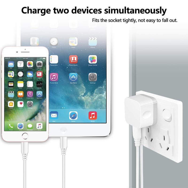 [Australia - AusPower] - USB Wall Charger, Hootek USB Plug 2Pack 2.4A Dual USB Wall Charger Adapter Charging Block Cube Box Compatible iPhone 13 12 11 Pro Max XS X 8 Plus,Samsung Galaxy S22 S21 S20 S10e S9 Note20 Ultra 5G,LG white 