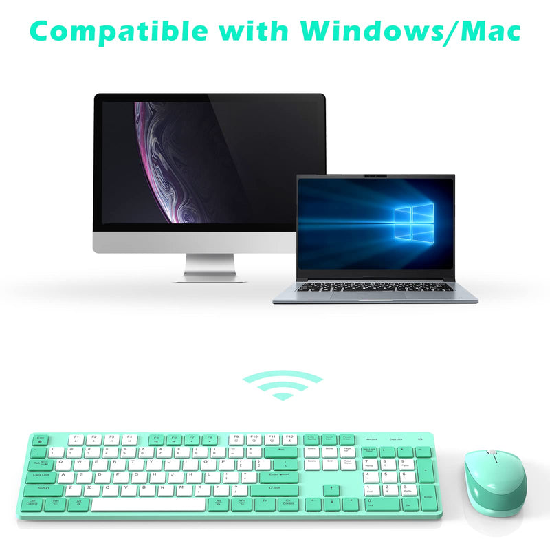 [Australia - AusPower] - POWZAN Wireless Keyboard and Mouse, Ultra Slim Compact Full Size Wireless Keyboard and Mouse Combo 2.4G Ultra-Thin Sleek Design for Windows, Mac, Computer, Desktop, PC, Notebook - (Green White) Green White 