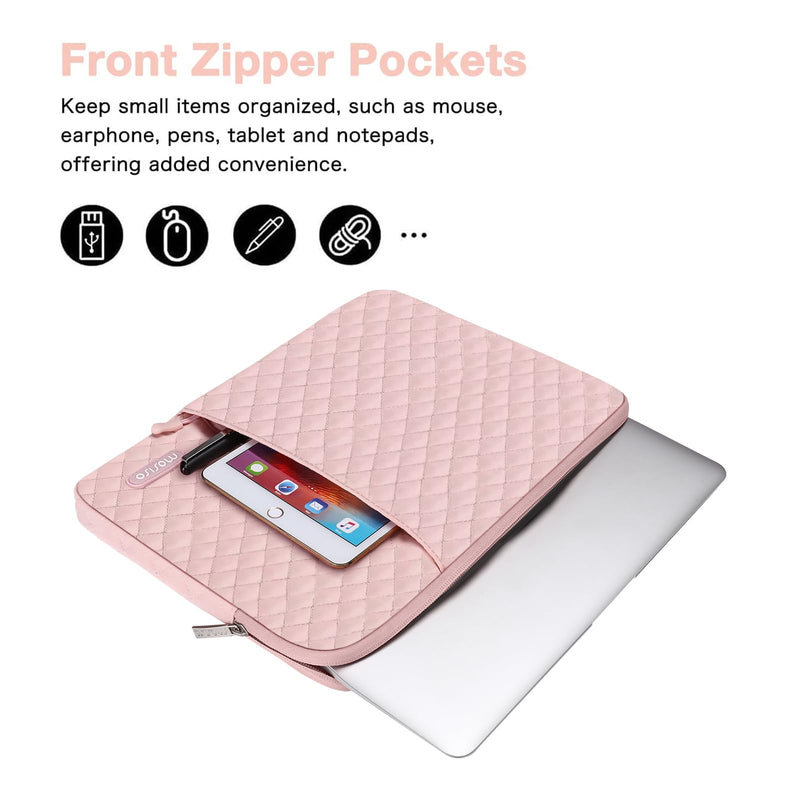 [Australia - AusPower] - MOSISO Laptop Sleeve Compatible with MacBook Air/Pro, 13-13.3 inch Notebook, Compatible with MacBook Pro 14 inch 2023-2021 M2 M1, Square Quilted Vertical Bag with Pocket & Small Case, Chalk Pink 