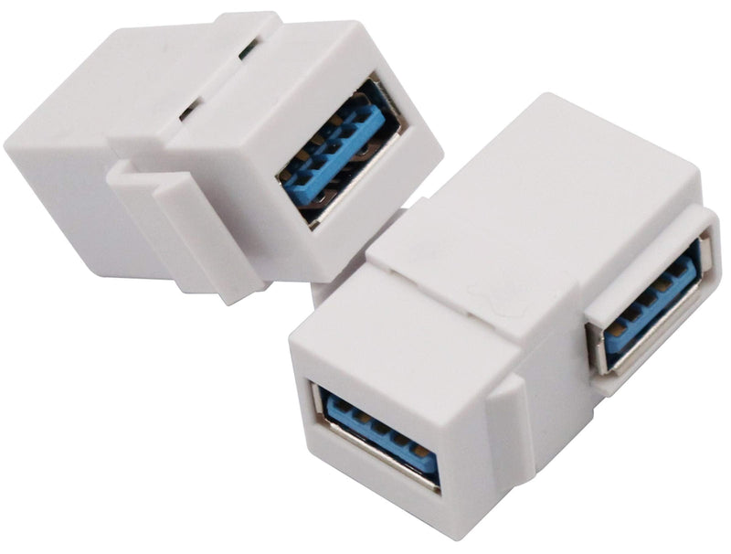 [Australia - AusPower] - AAOTOKK 90 Degree USB Keystone Coupler Right Angle USB 3.0 A Keystone Jack Insert Female to Female Coupler Adapter for Wall Plate Outlet Panel (White/2 Pack) 2 Pack 90 Degree White 