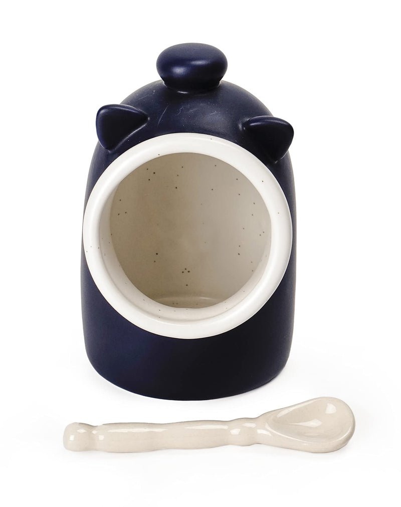 [Australia - AusPower] - RSVP International Stoneware Salt Pig and Spoon Set, Wide Mouth, Dishwasher Safe, 3x3.25x5", Blue 
